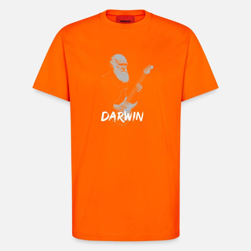 Darwin Playing Guitar Evolution - T-Shirt - made by SPREAD - SUNSET ORANGE