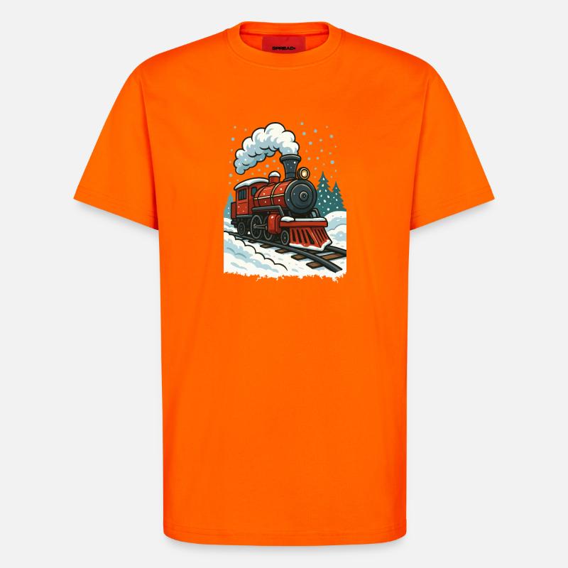 Winterliche Dampflok Comic - T-Shirt - made by SPREAD - SUNSET ORANGE