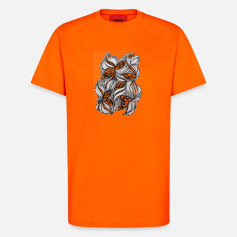 Black and white leaf pattern - T-Shirt - made by SPREAD - SUNSET ORANGE