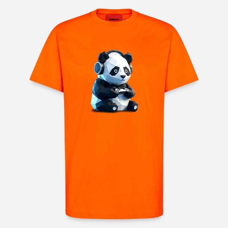Gaming Panda mit Headset & Controller - T-Shirt - made by SPREAD - SUNSET ORANGE
