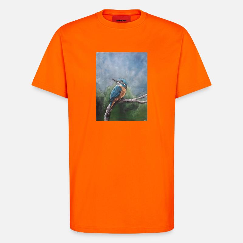 Lebendiger Eisvogel auf Ast Kunstwerk - T-Shirt - made by SPREAD - SUNSET ORANGE