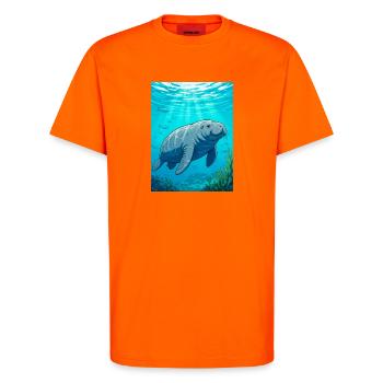 Gentle giant of calm waters, symbol of peace - T-Shirt - made by SPREAD - SUNSET ORANGE - Front - Alina (178cm) & Michal (187cm)