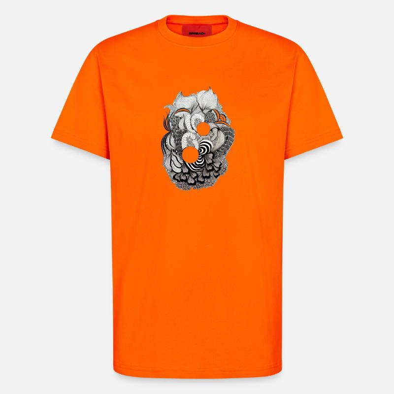 Black and White Flower Ring Pattern - T-Shirt - made by SPREAD - SUNSET ORANGE