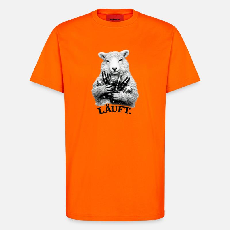 Schaf mit Bierflaschen – Läuft. - T-Shirt - made by SPREAD - SUNSET ORANGE