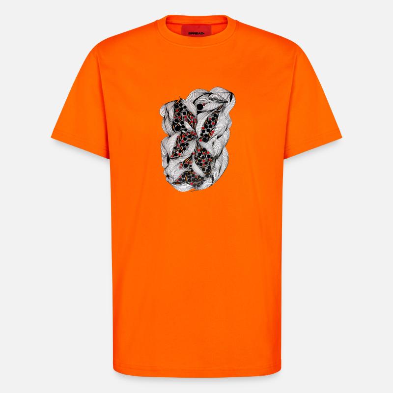 Schwarzweiß Blattmuster mit roten Beeren - T-Shirt - made by SPREAD - SUNSET ORANGE