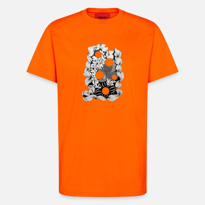 Schwarze Blütenring-Muster - T-Shirt - made by SPREAD - SUNSET ORANGE