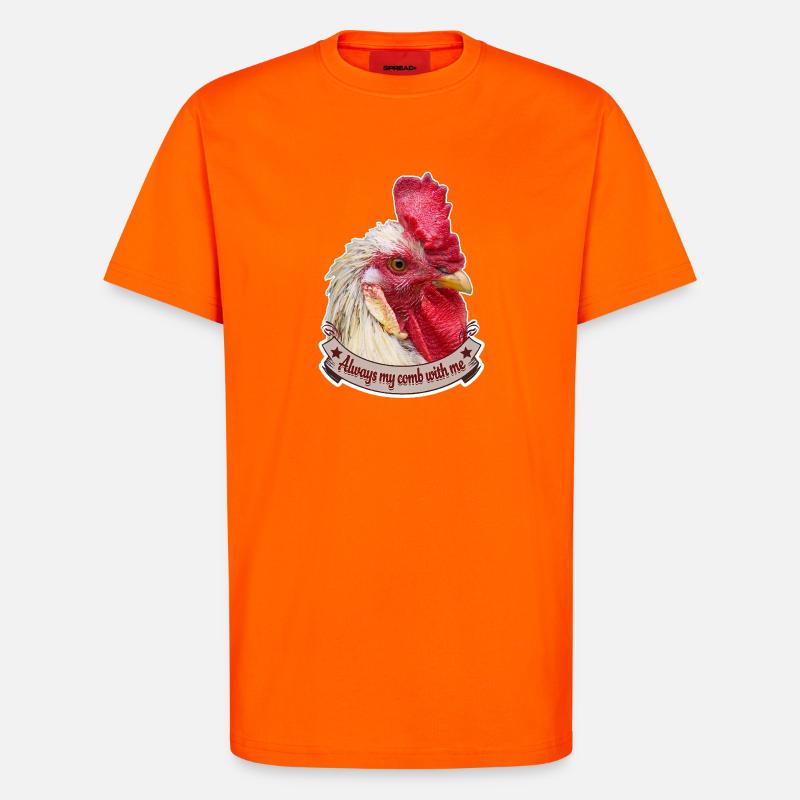 Kamm Hahnendesign prächtiger Hahn Hühner - T-Shirt - made by SPREAD - SUNSET ORANGE