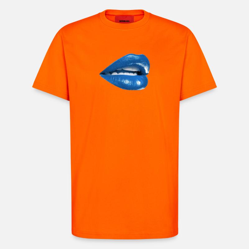 Bold Blue Lips Graphic - T-Shirt - made by SPREAD - SUNSET ORANGE