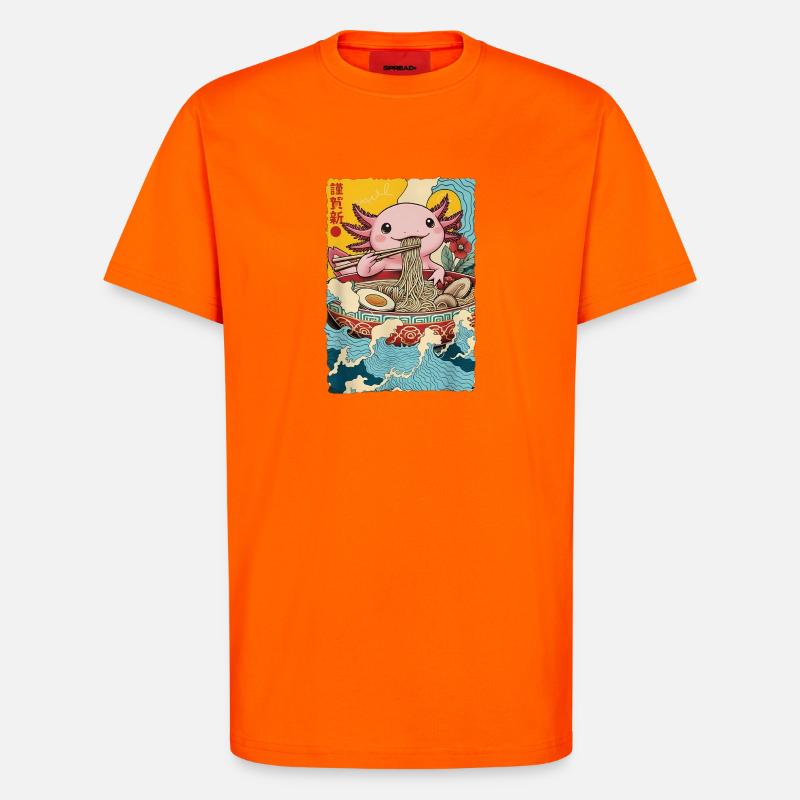 Axolotl isst Ramen Nudeln - T-Shirt - made by SPREAD - SUNSET ORANGE