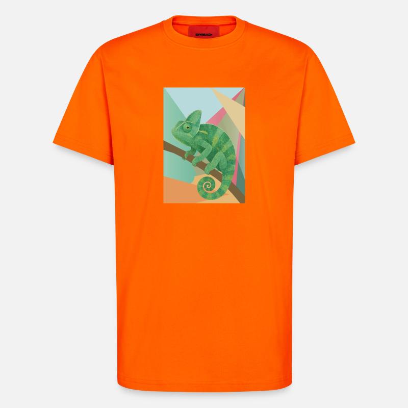 Green Chameleon Geometry Style - T-Shirt - made by SPREAD - SUNSET ORANGE
