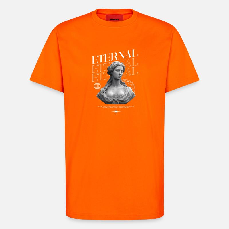 Bonté éternelle : Statue, collage globe - T-shirt bio décontracté fabriqué en UE - SUNSET ORANGE