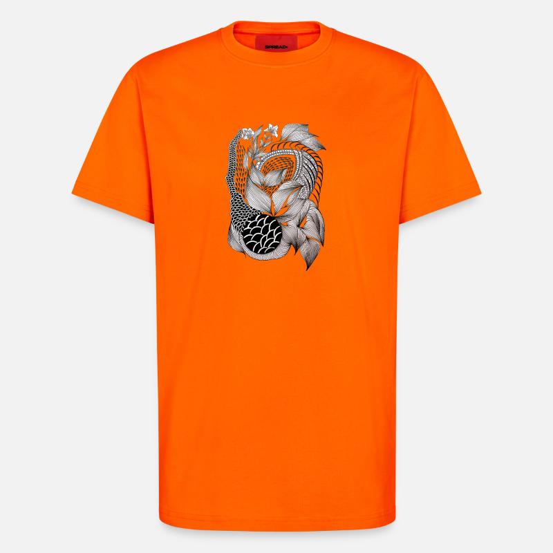 Black and White Leaf Snake Pattern - T-Shirt - made by SPREAD - SUNSET ORANGE