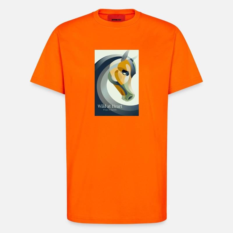 Affiche de cheval abstraite moderne - T-shirt bio décontracté fabriqué en UE - SUNSET ORANGE