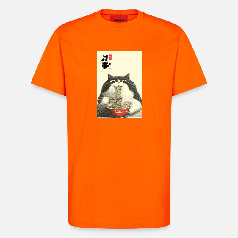 Neko Ramen Slurp de chat - T-shirt bio décontracté fabriqué en UE - SUNSET ORANGE