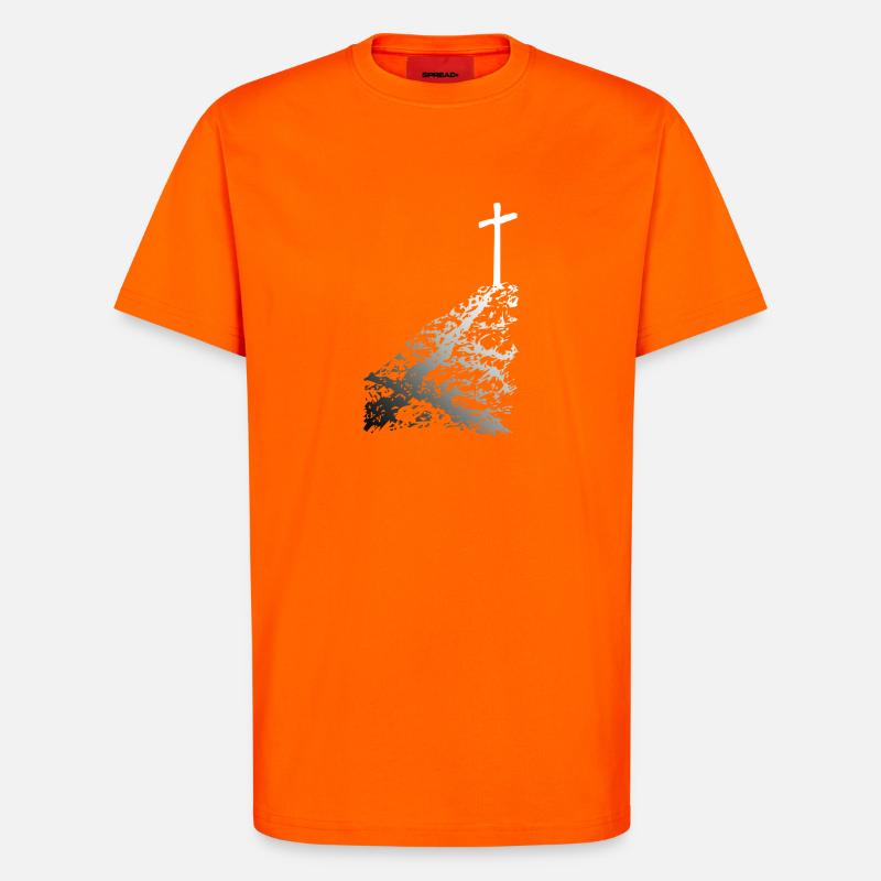 White cross with shadow - T-Shirt - made by SPREAD - SUNSET ORANGE