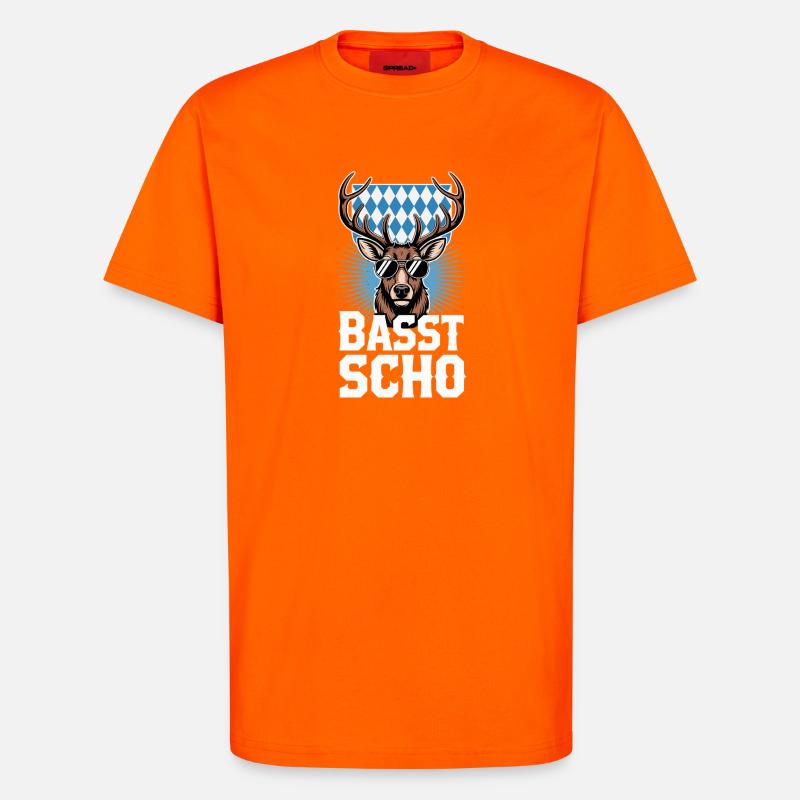 Basst Scho Hirsch Dialecte bavarois Bavière - T-shirt bio décontracté fabriqué en UE - SUNSET ORANGE