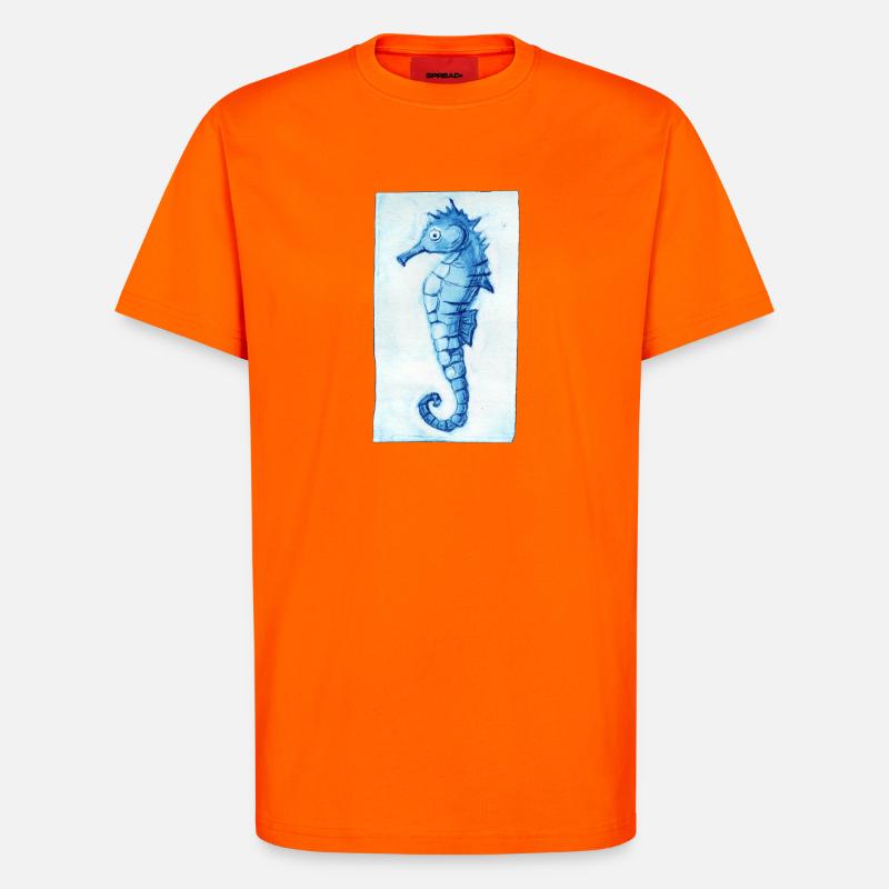 Seepferdchen Maritim - Druckvorlage handgeschnitzt - T-Shirt - made by SPREAD - SUNSET ORANGE