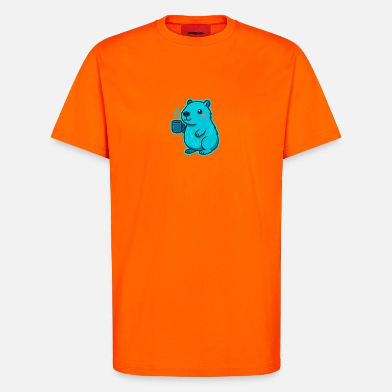 Blue Capybara with Coffee - T-Shirt - made by SPREAD - SUNSET ORANGE