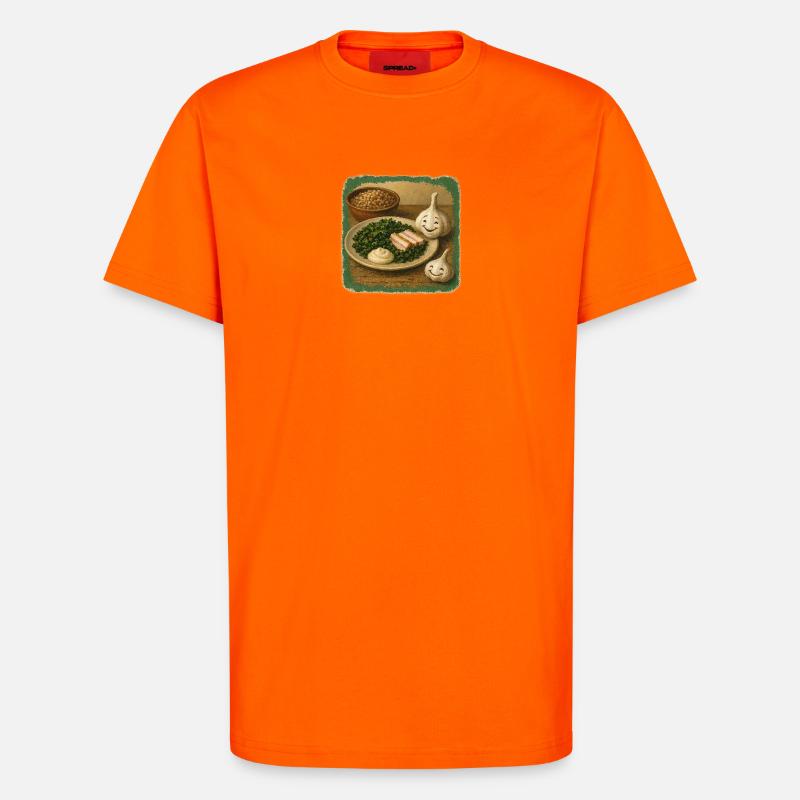 Ail souriant avec chou kale - T-shirt bio décontracté fabriqué en UE - SUNSET ORANGE