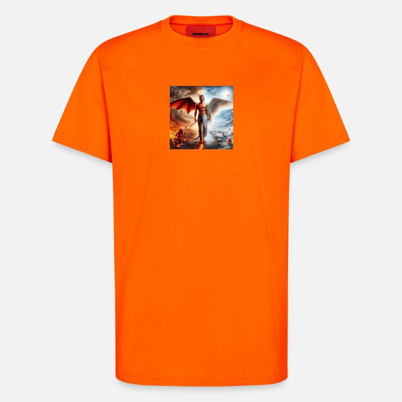 Dualité Céleste et Infernale - T-shirt bio décontracté fabriqué en UE - SUNSET ORANGE