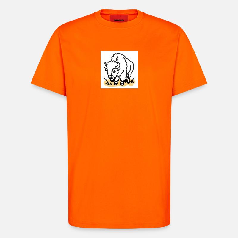 Bisons sur herbe jaune - T-shirt bio décontracté fabriqué en UE - SUNSET ORANGE