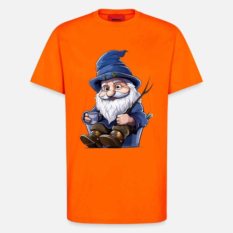 Blauer Waldgnom mit Becher - T-Shirt - made by SPREAD - SUNSET ORANGE