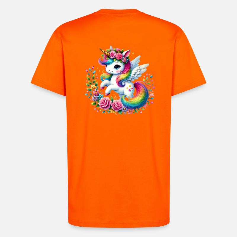 Regenbogen Fleur Einhorn - T-Shirt - made by SPREAD - SUNSET ORANGE