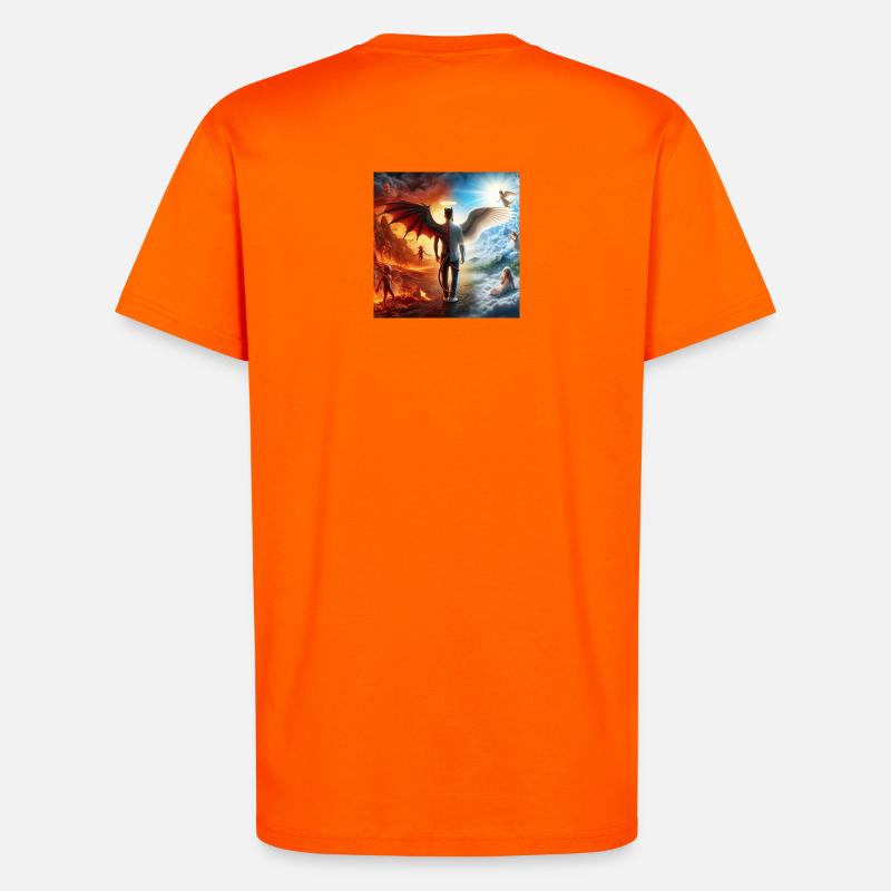 Equilibre Céleste et Infernal - T-shirt bio décontracté fabriqué en UE - SUNSET ORANGE