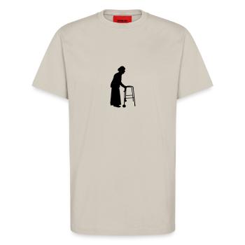 Granny with cane walking stick go Bock - T-Shirt - made by SPREAD - WARM CLAY - Front - Alina (178cm) & Michal (187cm)