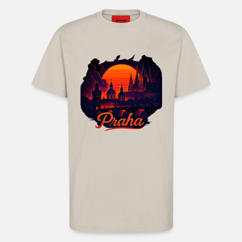 Praha Abendlicht Skyline Abendrot Geschenk - T-Shirt - made by SPREAD - WARM CLAY