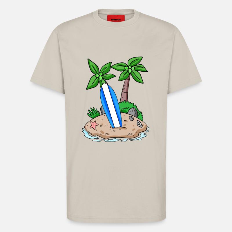Île avec planche de surf - T-shirt bio décontracté fabriqué en UE - WARM CLAY