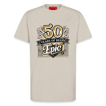 50 years of begin Epic - T-Shirt - made by SPREAD - WARM CLAY - Front - Alina (178cm) & Michal (187cm)