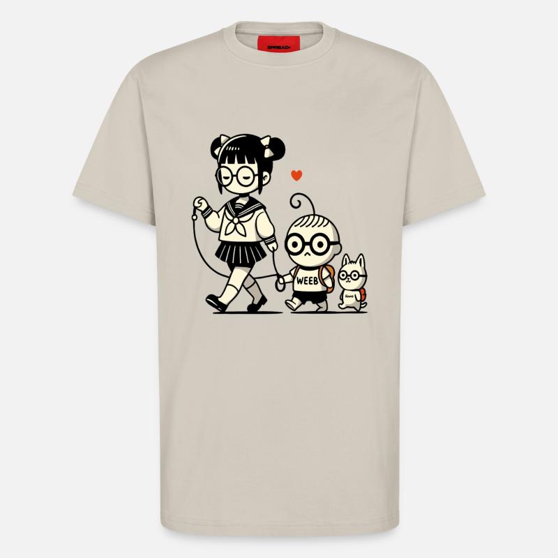 japanisches Schulmädchen, kleiner Brudermit Hund - T-Shirt - made by SPREAD - WARM CLAY
