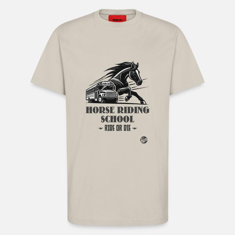 Reitschule "Reite oder Stirb", ein Pferde-Motiv - T-Shirt - made by SPREAD - WARM CLAY