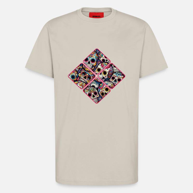 Buntes dekoratives Skullmuster - T-Shirt - made by SPREAD - WARM CLAY