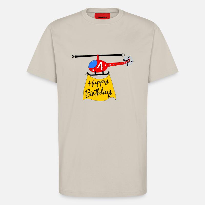 Hélicoptère Joyeux anniversaire 4 - T-shirt bio décontracté fabriqué en UE - WARM CLAY