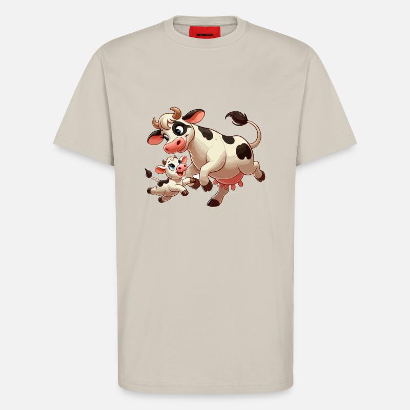 Kuhmutter mit herumtollendem Kind - T-Shirt - made by SPREAD - WARM CLAY