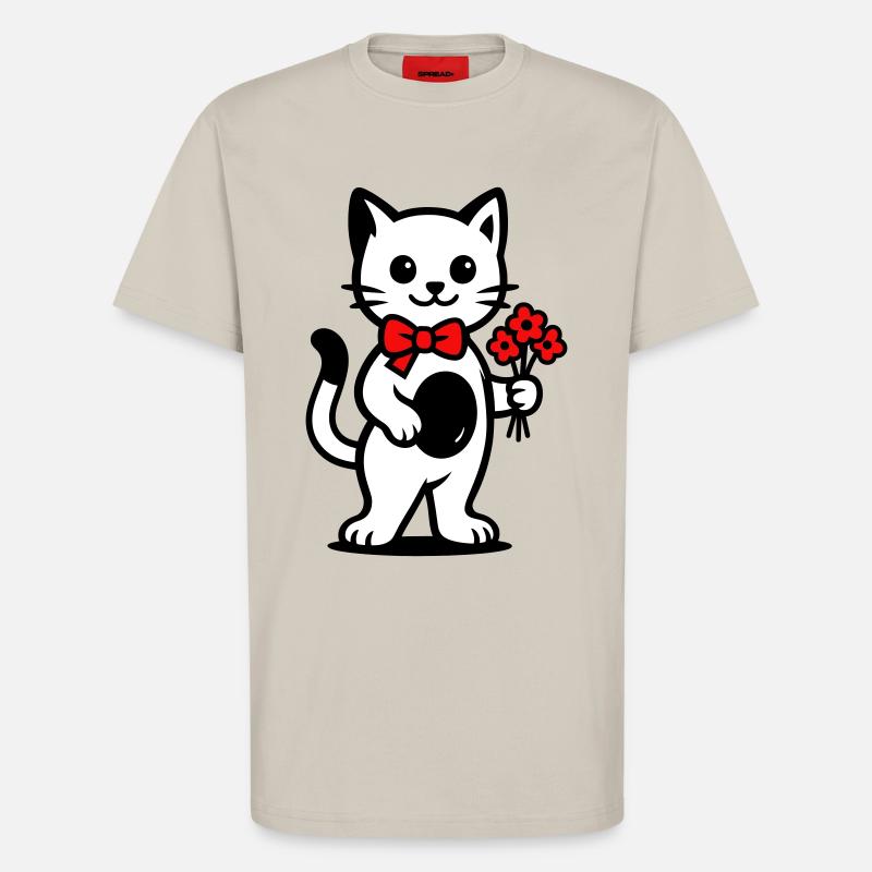 Kawaii Katzenfreund mit roter Schleife - T-Shirt - made by SPREAD - WARM CLAY