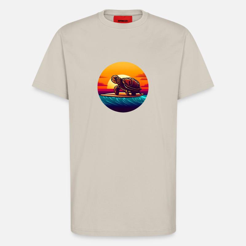 Turtle on surfboard Sunset - T-Shirt - made by SPREAD - WARM CLAY