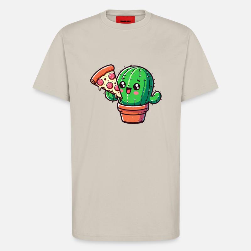 Niedlicher Kaktus Pizza Comic - T-Shirt - made by SPREAD - WARM CLAY
