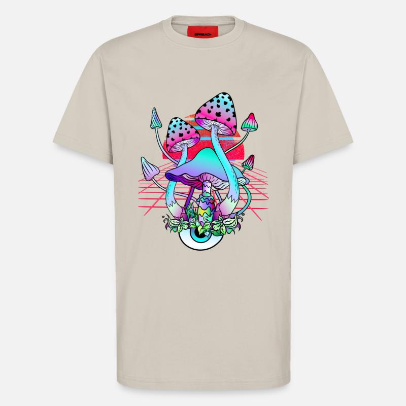 Champignons Psychédéliques - Retro Wave Sunset - T-shirt bio décontracté fabriqué en UE - WARM CLAY