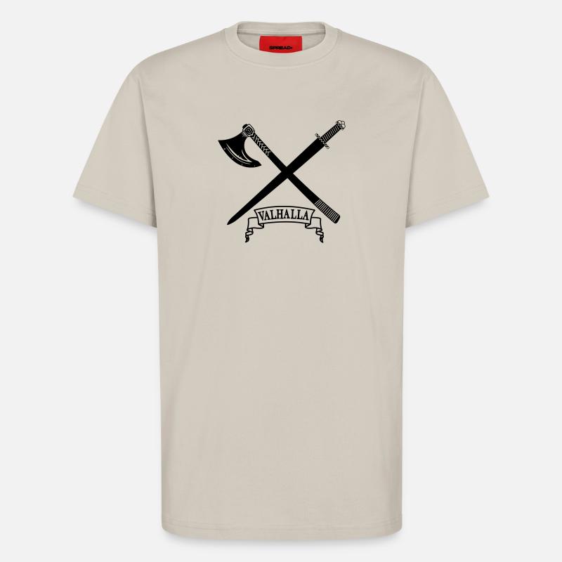 Valhalla avec hache et épée - T-shirt bio décontracté fabriqué en UE - WARM CLAY
