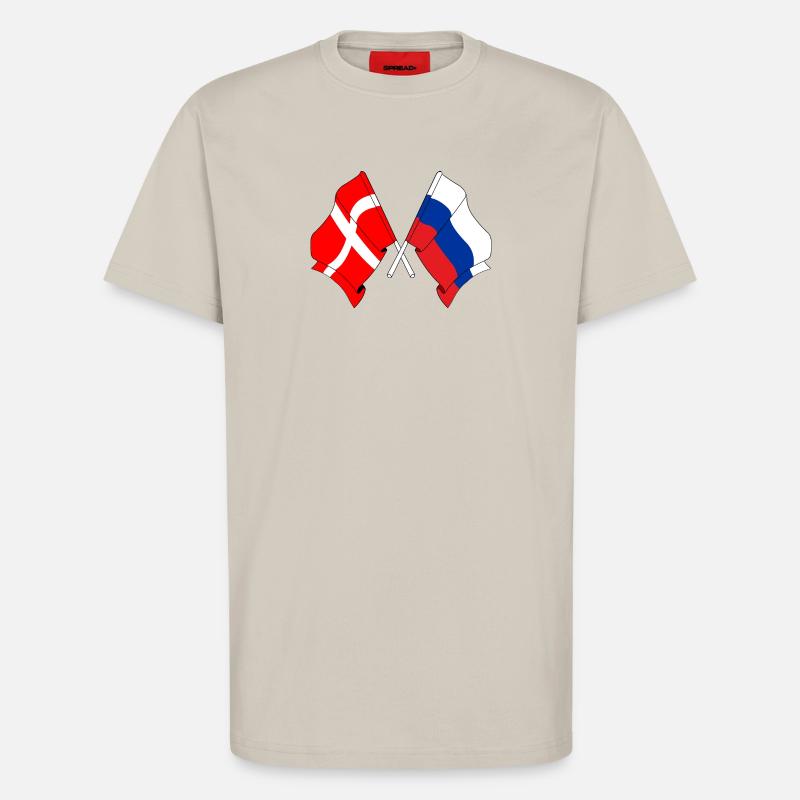 Drapeau Danemark, drapeau Russie - T-shirt bio décontracté fabriqué en UE - WARM CLAY