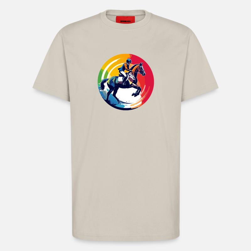 Regenbogen Springpferd Pferd Springreiten Motiv - T-Shirt - made by SPREAD - WARM CLAY