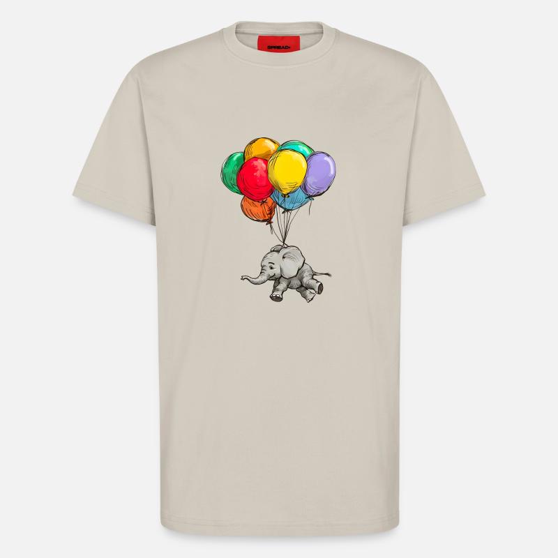 Elefant schwebt mit Bunten Luftballons - T-Shirt - made by SPREAD - WARM CLAY