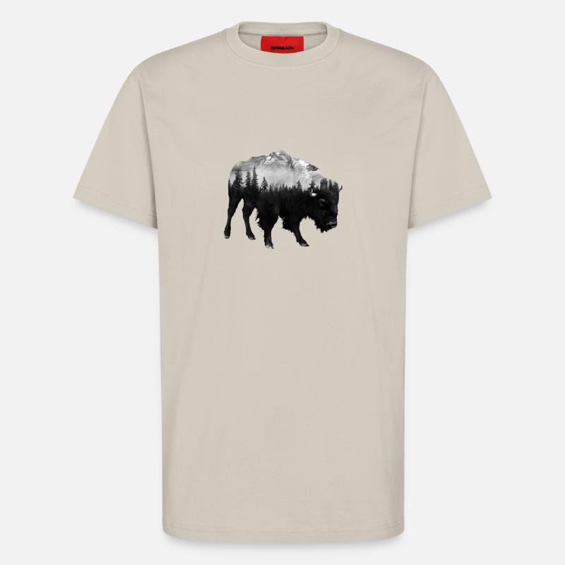 Double Exposure Bison - T-Shirt - made by SPREAD - WARM CLAY
