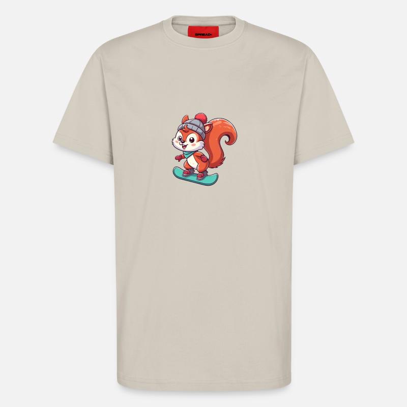 Winterabenteuer mit Eichhörnchen – Snowboard-Spaß - T-Shirt - made by SPREAD - WARM CLAY