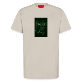 Eddie Gluskin Vision nocturne 'Darling' Horror Design - T-shirt bio décontracté fabriqué en UE - WARM CLAY - Devant - Alina (178cm) & Michal (187cm)