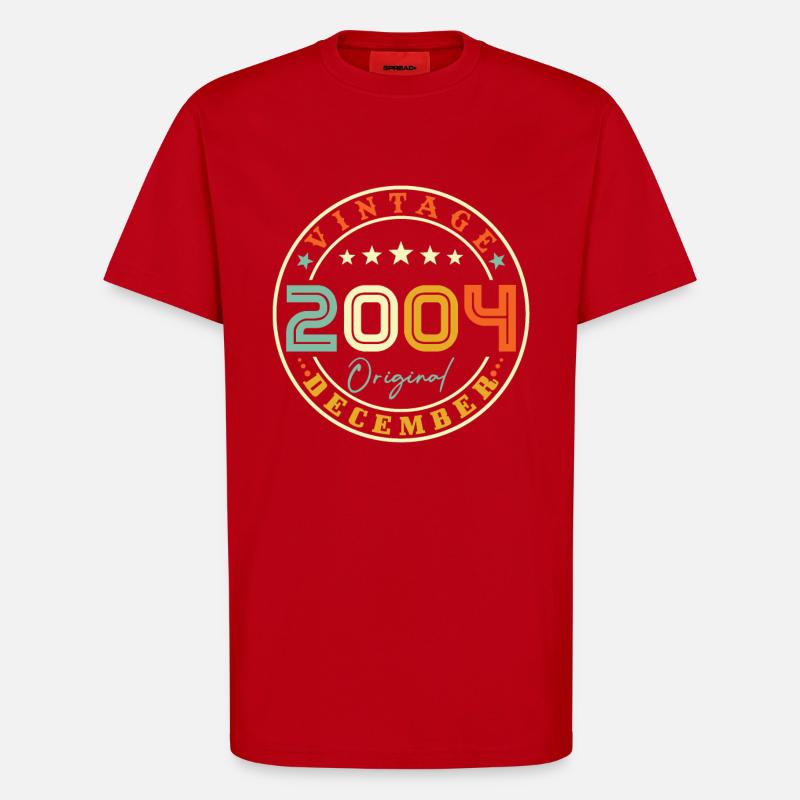 Né en décembre 2004 - T-shirt bio décontracté fabriqué en UE - rouge
