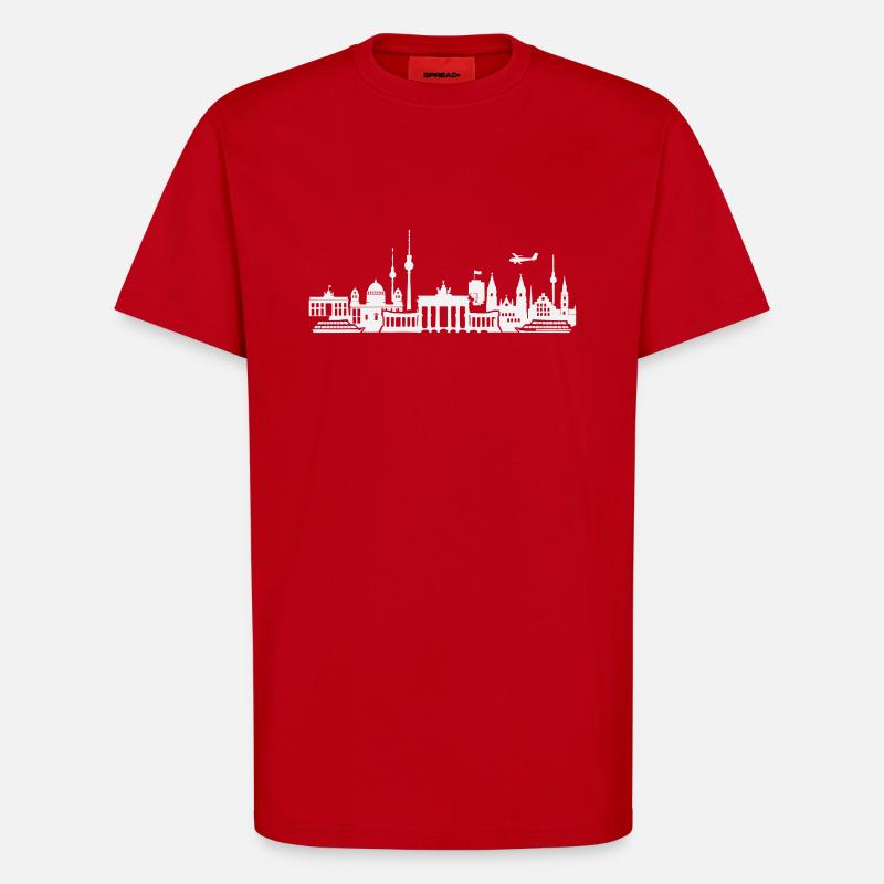 Horizon de Berlin - T-shirt bio décontracté fabriqué en UE - rouge